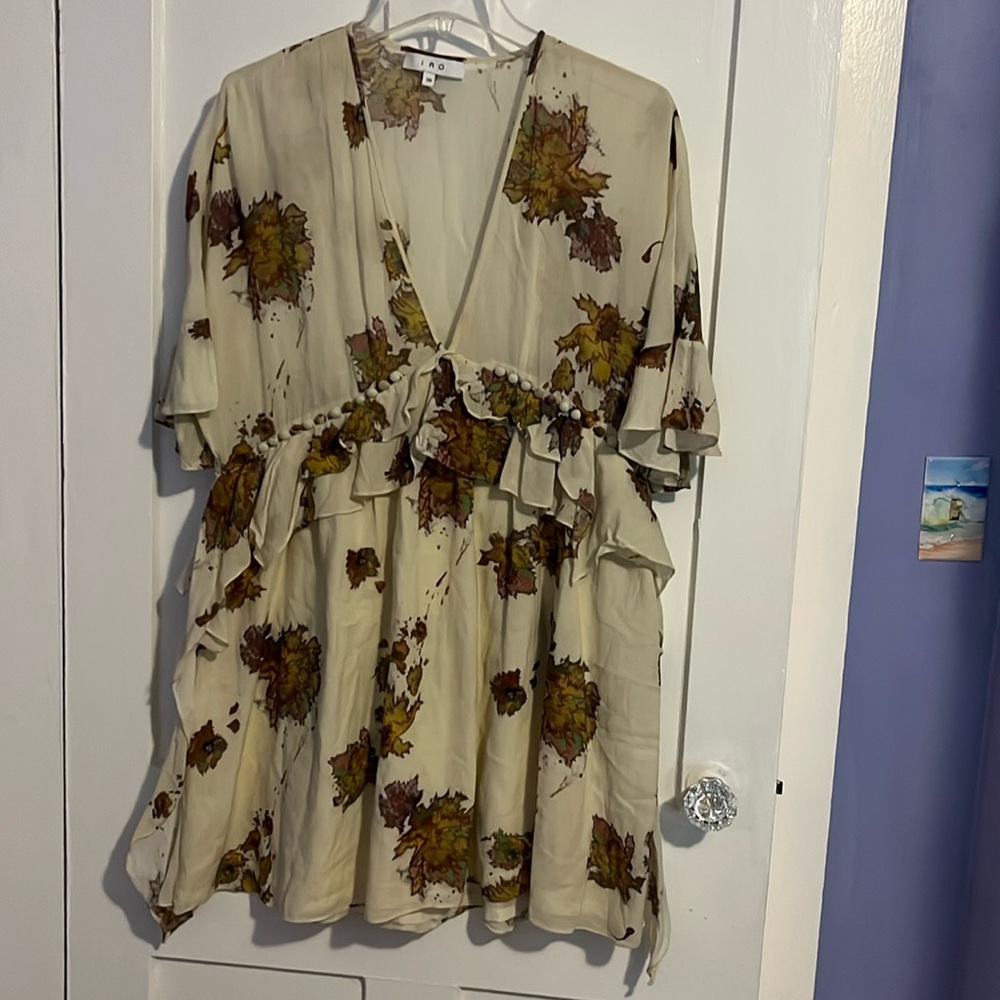 IRO Famze Floral Blouse Top Shirt Womens 38 Cream V-Neck Peasant Peplum